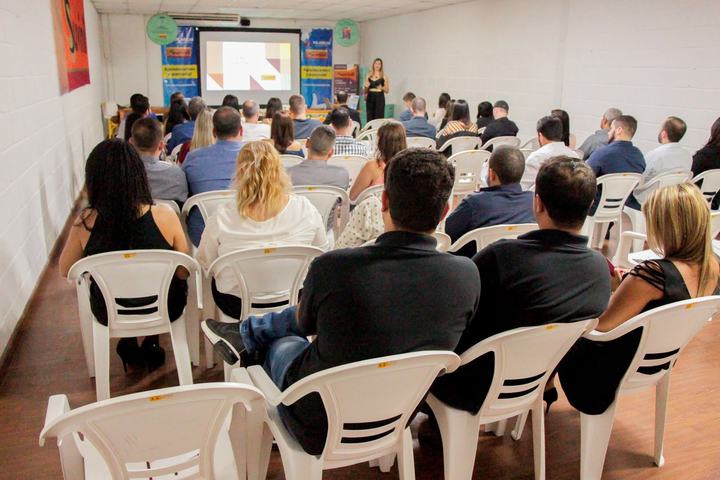 Seated audience at an in-store brand talk